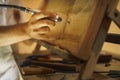 Sculptor Painter Artist Chiseling A Wooden Bas Relief-2 Royalty Free Stock Photo