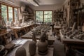 sculptor's studio, with rows of clay and stone waiting to be molded into original creations