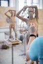 The sculptor sculpts a man`s sculpture from nature. Vertical frame