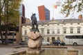 KLAIPEDA, LITHUANIA - SEPTEMBER 22, 2018: Sculptura known as Fisherman in historical part of Klaipeda city Royalty Free Stock Photo