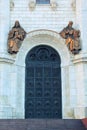 Sculptural composition above the small gates of the eastern facade in the Cathedral of Christ the Savior in Moscow, Russia Royalty Free Stock Photo