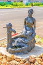 Sculptural composition `The Mermaid by the Water Pillar` on Lunacharsky Street on a summer sunny day Royalty Free Stock Photo