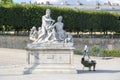 Sculptural composition and tourist vacation in the Tuileries Garden in Paris