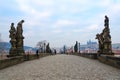 Sculptural compositions of Charles Bridge, Prague, Czech Republic. Madonna and St. Bernard. Saint Ivo, church judge