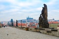 Sculptural compositions of famous medieval Charles Bridge, Prague, Czech Republic. Saints Cyril and Methodius Royalty Free Stock Photo