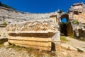 Sculptural element on ruins of Roman theater in ancient Lycian city of Myra, Turkey Royalty Free Stock Photo