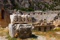 Sculptural element on ruins of Roman theater in ancient Lycian city of Myra, Turkey Royalty Free Stock Photo