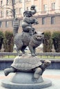 Sculpture `Cat, tortoise and elephant juggler`, Minsk, Belarus