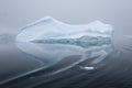 Sculptural iceberg shrouded in fog and floating in the dark waters of Antarctica Royalty Free Stock Photo