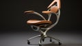Sculptural Leather Office Chair In Chrome Metal Frame