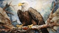 Sculptural Paper Collage Painting Of A Majestic Bald Eagle