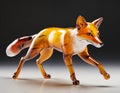 sculptural piece of a running fox using glassblowing techniques. Highlight the transparency and fluidity of glass to capture the