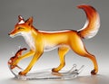 sculptural piece of a running fox using glassblowing techniques. Highlight the transparency and fluidity of glass to capture the