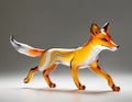 sculptural piece of a running fox using glassblowing techniques. Highlight the transparency and fluidity of glass to capture the