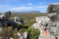 Sculptural rock formation with fynbos view