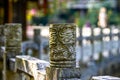 Sculptural stone pillars on the guardrail in a Chinese garden Royalty Free Stock Photo