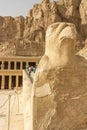 Sculpture of ancient Egyptian God Horus at the Temple of Hatshepsut