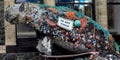 Sculpture of an animal made from trash in Betws Y Coed, UK. Concept of water pollution.