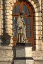 Sculpture of the Apostle in front of the entrance to the Church of the Icon of the Mother of God The Sign Royalty Free Stock Photo