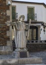 Sculpture of the apostle Saint James Santiago as a pilgrim, Portomarin, Galicia, Spain.