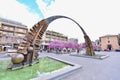 Sculpture of Arch Made of Bronze and Steel at Garibaldi Square