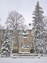 Monument of Barclay de Tolly in a snow covered park in Tartu, Estonia