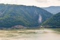Sculpture bas-relief of the Dacian king Decebal, located on the rocky bank of the Danube in Romania. View from the coast of Serbia Royalty Free Stock Photo
