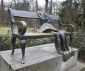 Sculpture bench. Historical Monument. Arboretum