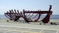 Sculpture of Bihrat Mavitan`s Ship`s Backbone at Izmir Turkey. No people around because of the Cor