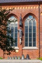 Sculpture of bishop Albert and bronze bells in Riga Cathedral