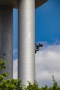 Sculpture of a bronze crawling babies called Miminka at the Zizkov TV Tower. Designed by David Cerny.