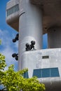 Sculpture of a bronze crawling babies called Miminka at the Zizkov TV Tower. Designed by David Cerny.