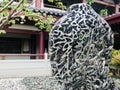 Sculpture Buddha head made of hollow iron.