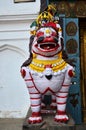 Sculpture carving ancient stone napali lion singha guardian statue at antique old antique Chok Hanuman Dhoka Royal Palace at