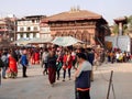 Sculpture carving stone figure deity angel guardian for nepalese people and foreign travelers travel visit at Lalitpur Katmandu or