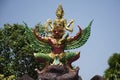 Sculpture carving stone Preserver Narai Song Suban figure or Narayana Hari riding on Garuda statue of Hinduism for thai people