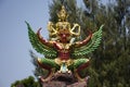 Sculpture carving stone Preserver Narai Song Suban figure or Narayana Hari riding on Garuda statue of Hinduism for thai people