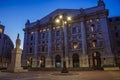 Sculpture of Cattelan`s finger in front of the Milan Stock Excha