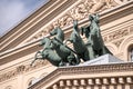 Sculpture of chariots on the facade of the building of The Bolshoi theater in Moscow
