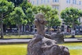 Sculpture / cherub in a fountain at Barbarossaplatz in DÃÂ¼sseldorf, district of Oberkassel. Sculptor: Peter Stammen 1886 - 1958.