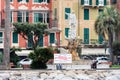 Sculpture of Christopher Columbus at coast of Santa Magherita town, Italy