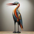 Colorful Bird Sculpture With Orange And Blue Feathers
