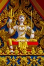 Sculpture and colorful ornament in interior and exterior of buddhist temple Wat in Thailand