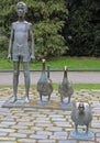 Sculpture composition of Nils with gooses in park