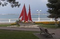 Sculpture composition Red Sails on the seafront in resort Gelendzhik