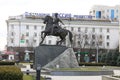 Sculpture of the cossacs ataman in front of government building