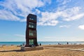 The sculpture designed by installation artist Rebecca Horn in COR-TEN steel, Barceloneta Beach, Barcelona, Spain