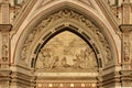 Sculpture details of the facade of the Holy Cross Basilica, Florence, Italy, touristic place