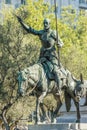 Sculpture of Don Quixote in Stone Monument to Miguel de Cervantes Saavedra at Plaza de EspaÃÂ±a, Madrid, Spain
