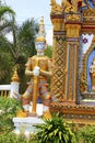 Sculpture of door guard known as Vesavanna, the guardian of north guarding the entrance of the temple at Ban Bung Sam Phan Nok, Ph